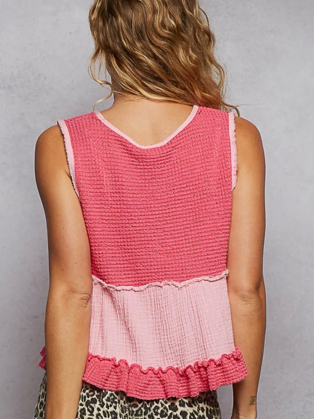 POL Pink Two-Tone Ruffle Crop Tank - Picture 3 of 3
